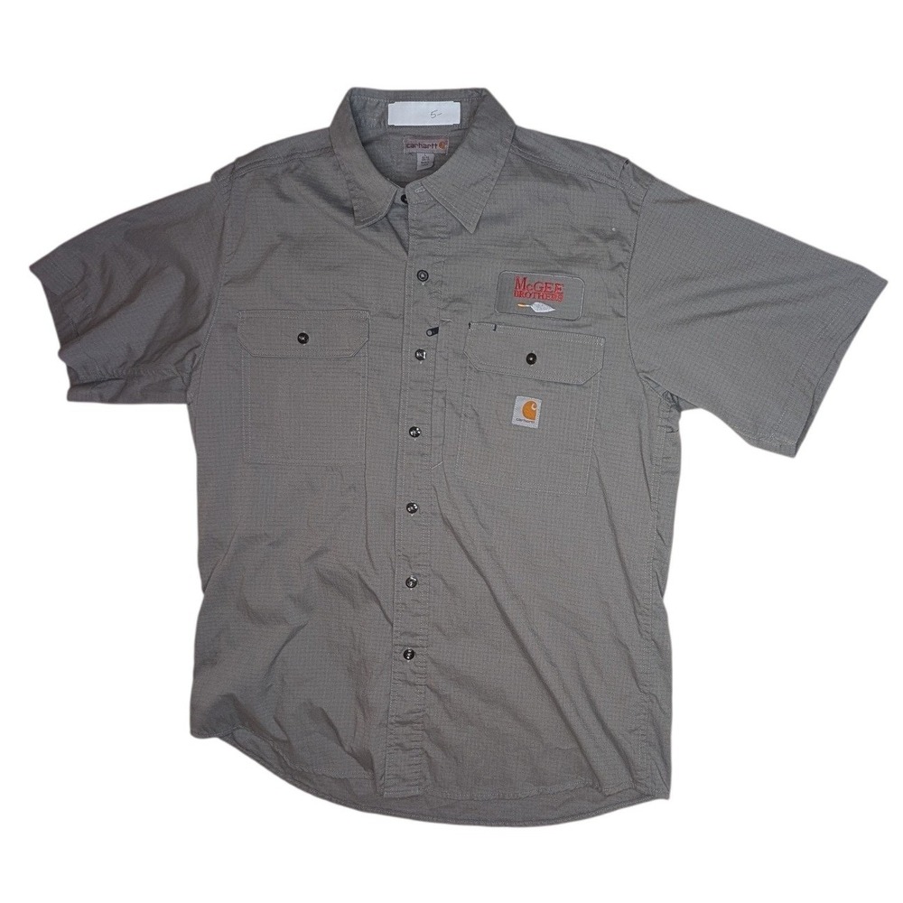 Carhartt Shirt Mens Large Gray Ripstop Short Sleeve Button Down Workwear 396-30